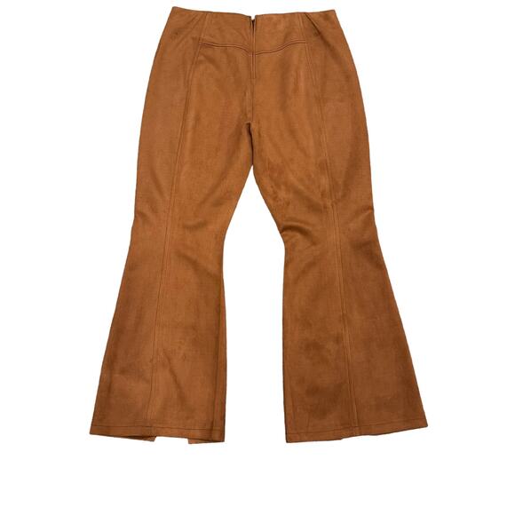 Free People CRVY Real Deal Slit Vegan Suede Flare Camel Brown Stretchy Pants 20 - Picture 8 of 10